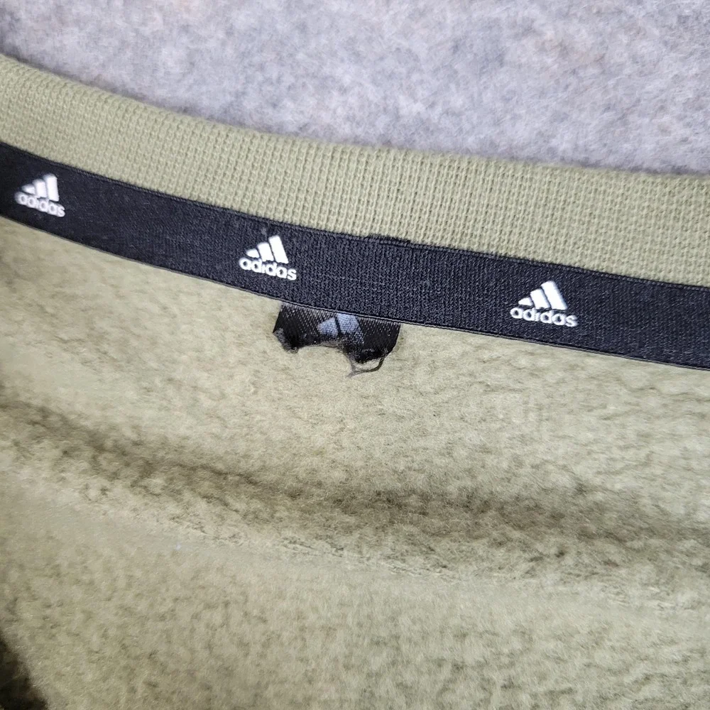 Adidas Sweatshirt Mens Medium Green Fleece Pullover‎ Crewneck 3-Stripes H44049
